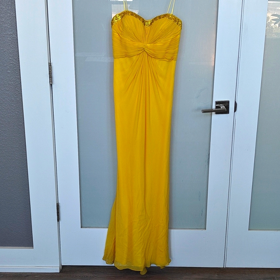 Aidan Mattox Marigold Silk Strapless Dress Size 6